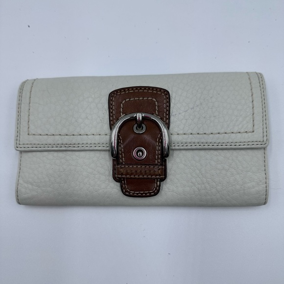 Coach Vintage Tan and White Leather Wristlet wallet pair ink needs cleaning - Picture 7 of 10